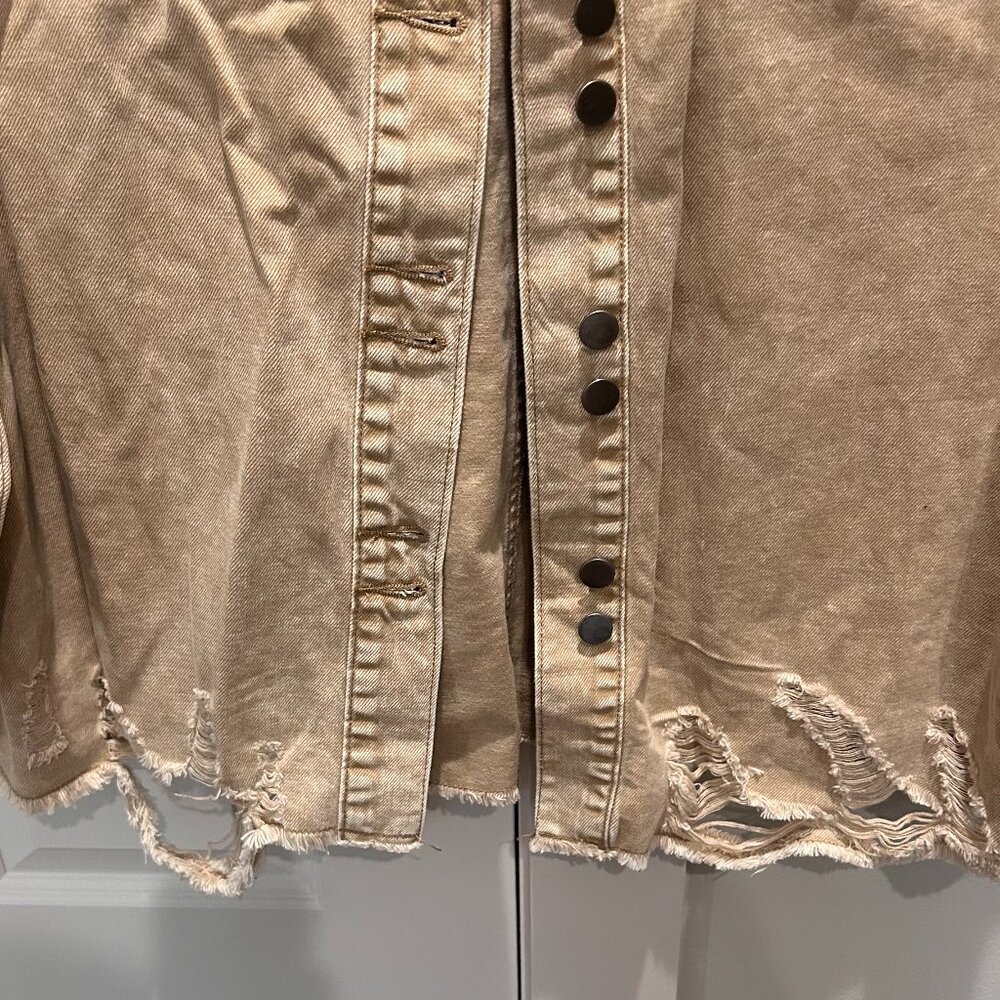 Easel Button Down Khaki Light Weight Distressed D… - image 4